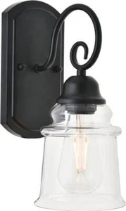 Wall Sconce Mid-Century Modern 1-Light Black Crystal Clear Iron Glass Medium - Picture 1 of 1