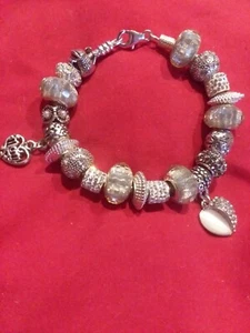 AUTHENTIC CHAMILIA Bracelet w/ OPAL CZ HEART free Mom & .925 Flower CHARMS & BOX - Picture 1 of 5