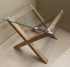 Cadiz Solid Oak Cross Leg & Bevelled Glass Top Lamp Side End Table