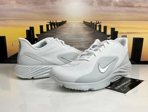 Nike Alpha Huarache 8 Pro Turf Lacrosse Cleats White Platinum Men's Size 10 - Picture 1 of 9