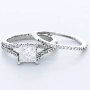 JUEGO DE ANILLOS HALO DE 4 PUNTAS DE PLATINO CORTE PRINCESA H/VS2 DIAMANTES DE LABORATORIO DE 2,75 QUILATES - Imagen 1 de 7