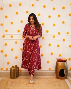 Beautiful Heavy Rayon Printed Long Straight Kurti With Pant Set, Salwar Kameez - Picture 1 of 7