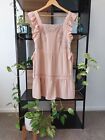 Lovely Stevie May Posy Apron Peach Mini Dress Sz S (8-10) Embroidered, Tie Sides
