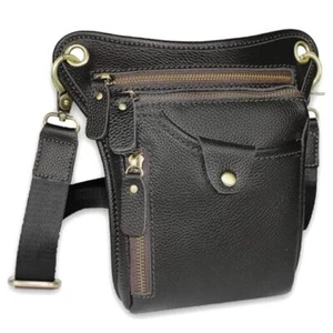 Genuine Leather hip bag Thigh Drop Leg Bag Waist fanny Pack for Men and Black - Picture 1 of 8