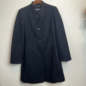 Ellen Tracy Women’s Collarless Button Front Boucle Coat Wool Blend Black Preppy - Picture 1 of 10