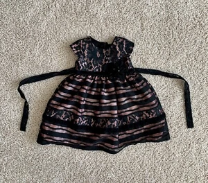Isobella and Chloe Baby Girls Peachy Pink Black Lace Party Formal Dress Sz 12 Mo - Picture 1 of 4