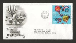 1983 US 20c Pair Hot Air Ballooning FDC Scott #2035a - Picture 1 of 2