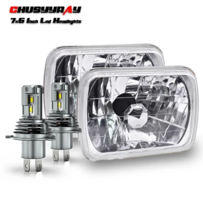 Par de faros LED cromados de haz alto bajo DOT Fit Isuzu Pickup I-Mark 7X6" 5X7 pulgadas Foto 1 de 4