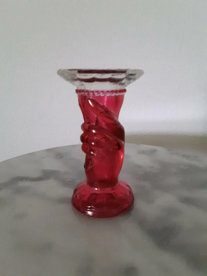 Vintage Crystal Hand Vase with Ruby Stain - Image 1 of 1