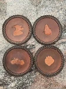 Set di 4 sottobicchieri in pelle, con cuciture in pelle, da 8 a 10 oz in pelle - Foto 1 di 6