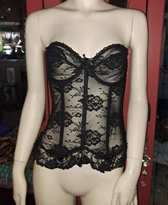 Vtg Empire Intimates Bustier Corset 34 Black Floral Lace 1980s Boning Unlined  - Picture 1 of 11