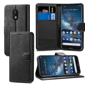 Black Leather Flip Case Cover For Nokia G11 G50 C30 1.3 2.3 3.4 5.3 5.4 8.3 G10 - Picture 1 of 32