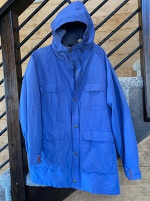 Lands' End Men Size L Blue Rain Jacket Pockets Hooded Full Zip Nylon/Cotton FLAW - Image 1 of 4