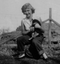 7E Photograph Pretty Woman Lovely Lady Holding Puppy 1940's Named Dog Buster 