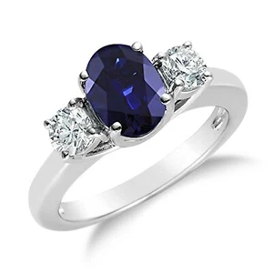 Voss+Agin Ring 1,75ctw Diamant und ovaler Saphir 3 Steine in 14k Weißgold - Bild 1 von 4