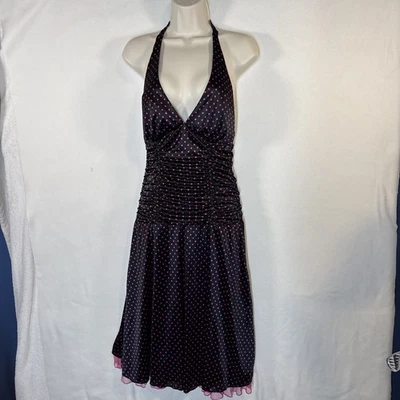 Ruby Rox Black & Pink Polka Dot Halter Dress Retro Coquette Core  PinkTulle Hem - Image 1 of 4
