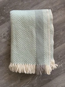 Vintage FARIBAULT WOOLEN MILL Morgan & Oates Green Gray & Cream Wool Throw - Picture 1 of 4