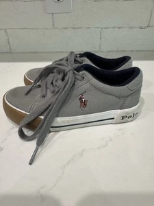 Polo Ralph Lauren Gray Canvas Lace Up Sneakers size 11 Kids - Picture 1 of 9