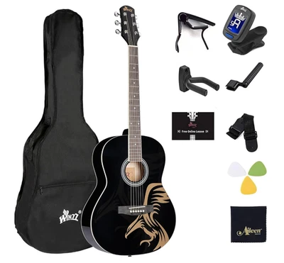 WINZZ AF227A 39" Concert Acoustic Guitar Full Beginner Kit Powerful Eagle - Image 1 of 3
