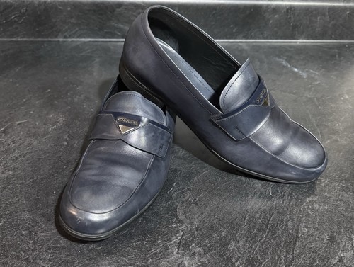 AUTENTICHE SCARPE MOCASSINO LUSSO LOGO PRADA 2DC179 PELLE NAVY US 7 1 2