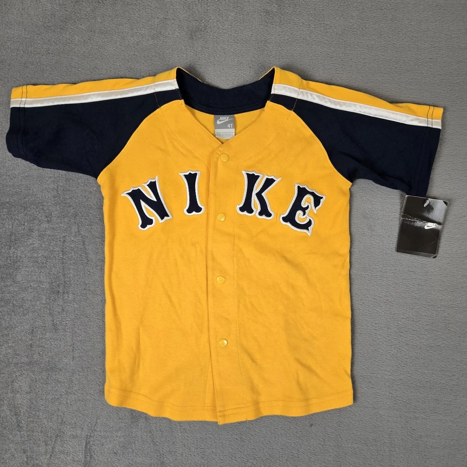 VINTAGE Nike Jersey 4T Yellow Baseball Logo Embroidered Snap Y2k 90's NWT - Image 1 of 4