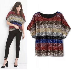 GAP Crazy Sequin Stripe Kimono Top Style 213282 Size XXS/XS $98 NWT Oversized - Picture 1 of 10