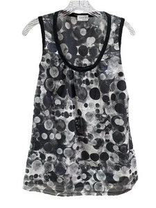Akris Punto Size 6 Black & White Circle Print Cotton Tank Black Silk Lined Top - Picture 1 of 8