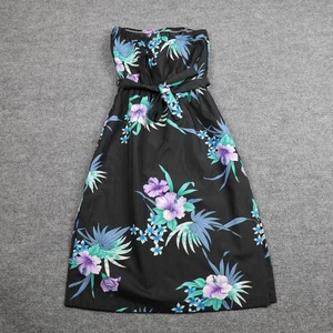 Hilo Hattie Dress Womens Small Black Hawaiian Hibiscus Strapless Tube Belted - Picture 1 of 10
