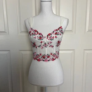 Floral Embroidered Sheer Mesh Bustier Top Coquette | Fairycore | Romantic|Flirty - Picture 1 of 6