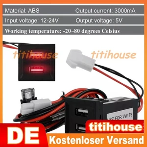 Neu USB Ladegerät Für VW Transporter T5 2003-09 12V Auto Doppel Buchse Licht Rot - Picture 1 of 14