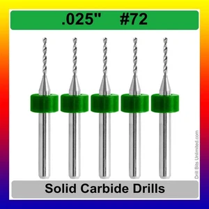 Broca de carburo sólido de 0,025" #72 5 piezas vástago de carburo premium 1/8 R/S - Imagen 1 de 4