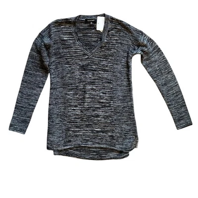 ELLEN TRACY 女式 V 领长袖毛衣黑色象牙色镶嵌针织 M 码 — 第 1/4 张图片