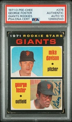 1971 O-PEE-CHEE M.DAVISON/G.FOSTER #276 GIANTS ROOKIES PSA AUTHENTIC DNA AUTO 10 - Image 1 of 2