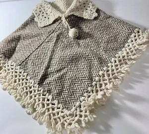 100% Wolle Handarbeit süßer warmer Mädchen Wollponcho Made in Mexico - Bild 1 von 8