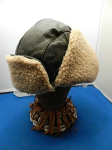 Eddie Bauer Brown Leather Aviator Pilot Bomber Trapper Hat,Sz S/M NWT - Picture 1 of 11