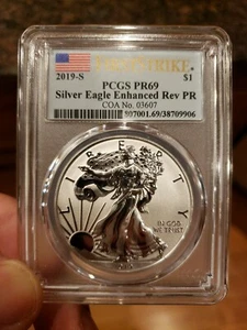  2019-S AMERICAN SILVER EAGLE ENHANCED REVERSE PROOF PCGS PR 69 FS Low COA - Picture 1 of 12