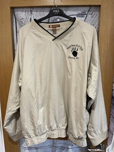 Harriton XL Stone Beige Black Bear Golf Club Wisconsin V Neck Track Windbreaker - Picture 1 of 6