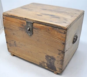 Antique Wooden Large Storage Chest Box Original Old Hand Crafted - Picture 1 of 8