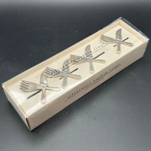 Pier 1 Imports Crossed Knife Fork Silver Plated Napkin Rings Set of 4 Boxed - Picture 1 of 15