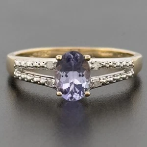 9ct Yellow Gold Iolite & Diamond Solitaire Ring Size N 1/2 Hallmarked - Picture 1 of 10
