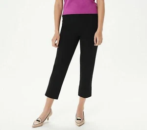 Isaac Mizrahi Live! Regular 24/7 Stretch Crop Pants with Back Slit 4 Black - Picture 1 of 5
