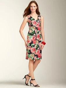 CLEARANCE!! NEW $159 TALBOTS Pink Brushstroke Rose Canvas Sheath Dress Sz 4 - Picture 1 of 3