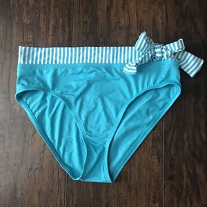 58 $ neu Tommy Bahama Oxford Bikiniunterteil XS seitlich zum Binden mit Streifen X-Small blau - Bild 1 von 3
