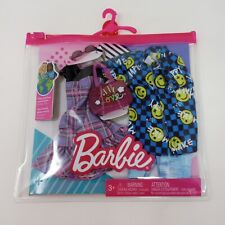Barbie & Ken Fashions 2 Outfits Purple Dress & Blue Top Shorts W/Accessories New