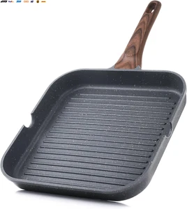 Nonstick Grill Pan for Stove Tops, Versatile Griddle with Pour Spouts, Square Bi - Picture 1 of 8