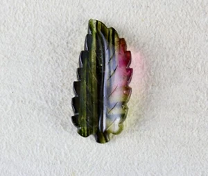 32X15 MM NATURAL MULTI TOURMALINE CARVED LEAF 16.30 CTS GEMSTONE RING PENDANT - Picture 1 of 8