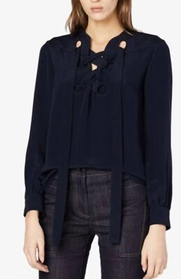 Blusa Negra Derek Lam Sarah Con Cordones Seda EU 48 US 8/10 $980 NUEVA CON ETIQUETAS Foto 1 de 4