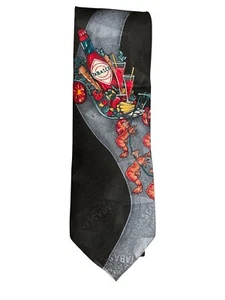 Corbata Tabasco Hot Sauce Cangrejo Multicolor Vintage Negra Hombre 100% Seda - Imagen 1 de 3