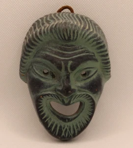 Small Greek Greco-Roman Mask 4" Wall Plaque Hanging Ceramic Bronze Look Comedy - Picture 1 of 11