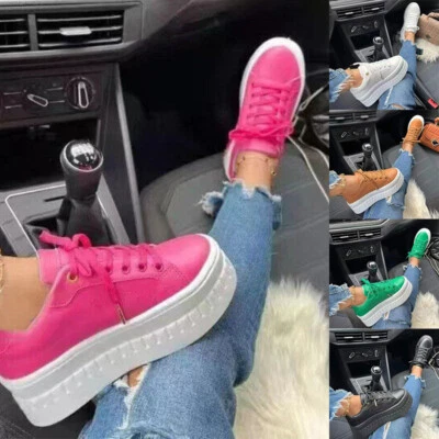 Womens PU Trainers Platform Chunky Pumps Wedge Shoes Casual Shoes Sneakers - Image 1 of 3